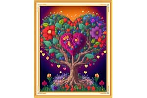 Findvoor Stamped Cross Stitch Kits for Beginners Full Range of Cross Stitching Embroidery Pattern for Kids or Adults, 11CT DIY Needlepoint Embroidery Starter Kits-Love Tree 15.7x19.7 inch