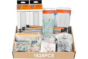 OFNMY Electronic Component Kit, 1628 Pcs DIY Electronics Kit with LED Diodes, Diodes, Metal Film Resistors, Electrolytic Capacitor, Transistors, Ceramic Capacitors, Dupont Wire, PCB Board, Breadboard