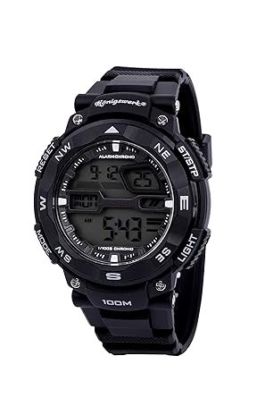 Konigswerk Mens 100M Waterproof Alarm LCD Dual Time Chronograph Black Band Military Sport Watch AQ202904G