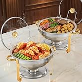 Chafing Dishes for Buffet，2PACK 4.5QT Round Chafing Dishes for Buffet, Gold and Silver Stainless Steel Chafing Dish Buffet Set with Glass Lid and Lid Holder for Home Parties,Wedding,Church Events