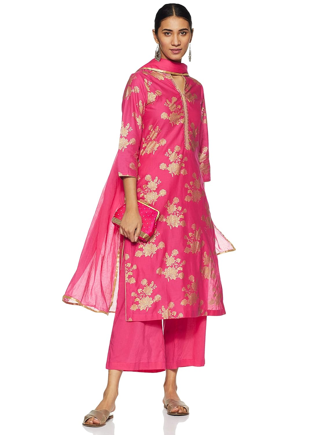 biba women's synthetic straight salwar suit set