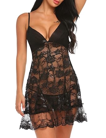 Avidlove Damen Sexy Negligee Nachtwäsche Nachthemd Spitze Lingerie Nachtkleid Babydoll Dessous Reizwäsche Sleepwear Kleid mit