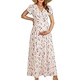 OUGES Maternity Maxi Dress Wrap Baby Shower Pregnancy Dresses for Photoshoot Maternity Outfits Summer Clothes 2026