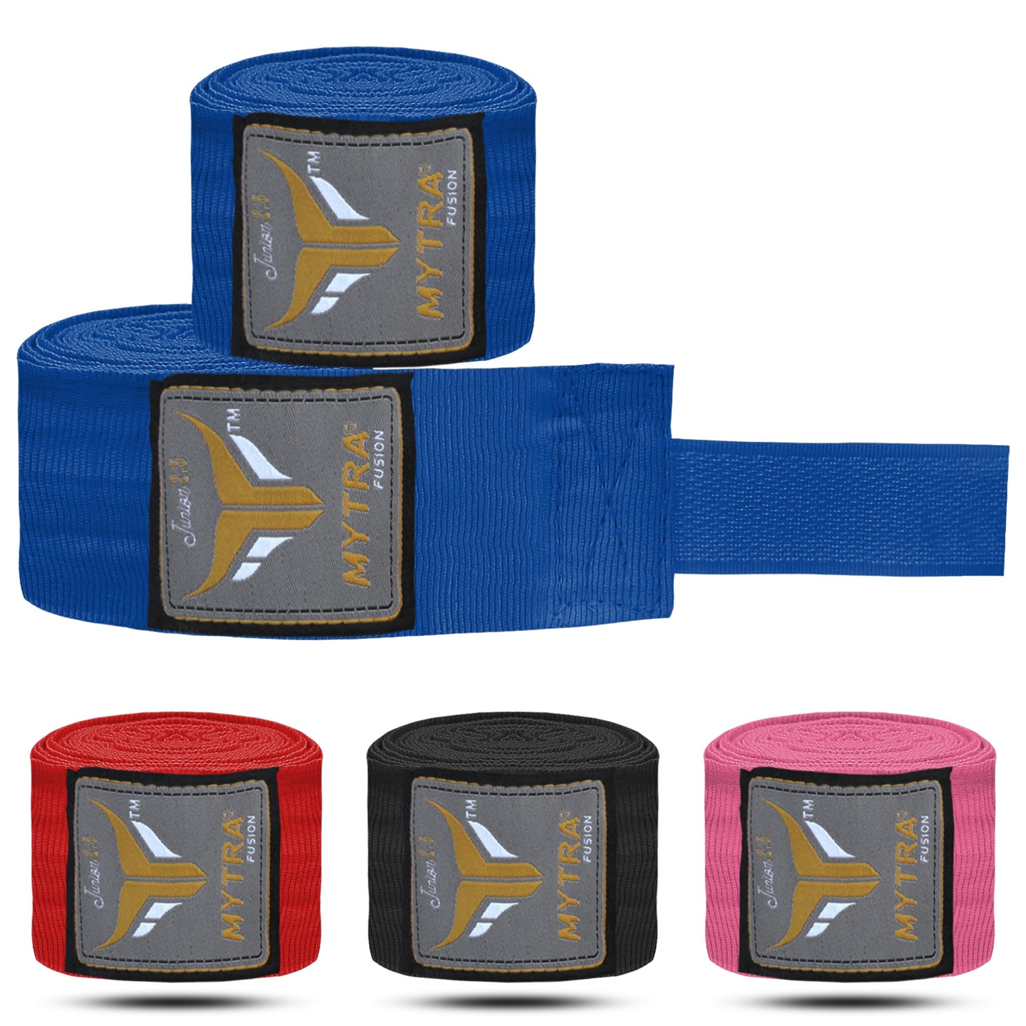 Mytra Fusion Kids Hand Wraps 2.5-Meter Long Fine Quality Stretchable Mexican Style Hook & Loop Closure (Blue)