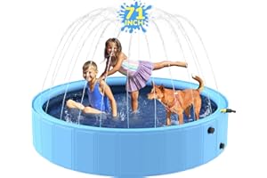 Bilibara 71'' Foldable Dog Pool, Sprinkler Pool for Kids, Non-Slip Dog Swimming Kids Pools, Heavy Duty Dogs Splash Pad Pools for Large Dogs, Hard Plastic Kiddie Pad for Backyard