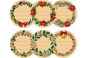 G2PLUS 120Pcs Christmas Gift Stickers - 2 Inch Round Kraft Paper Christmas Holiday Wreath Labels Stickers for Gift Wrapping, Party Favors, DIY Crafts