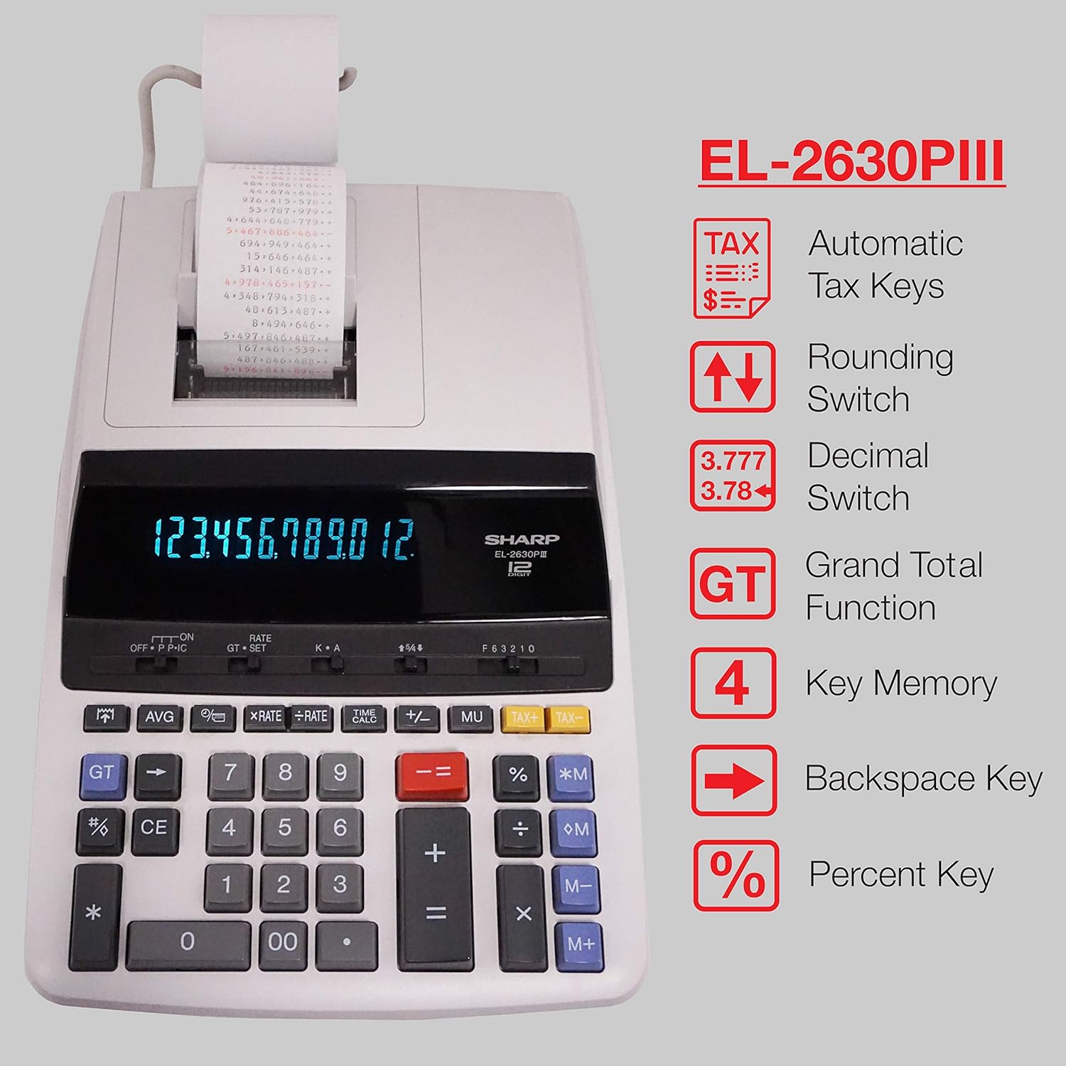 Amazon.com : Sharp EL-2630PIII Two-Color Printing Calculator 4.8 Lines/Sec  4" Black/Red : Electronics