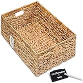 KOKODO 15"Lx11"W Large Rectangular Water Hyacinth Wicker Storage Baskets with Handles and Metal Frame, Stylish and Durable Handwoven Bin for Space-saving Room Organizing or Decorative Wicker Basket