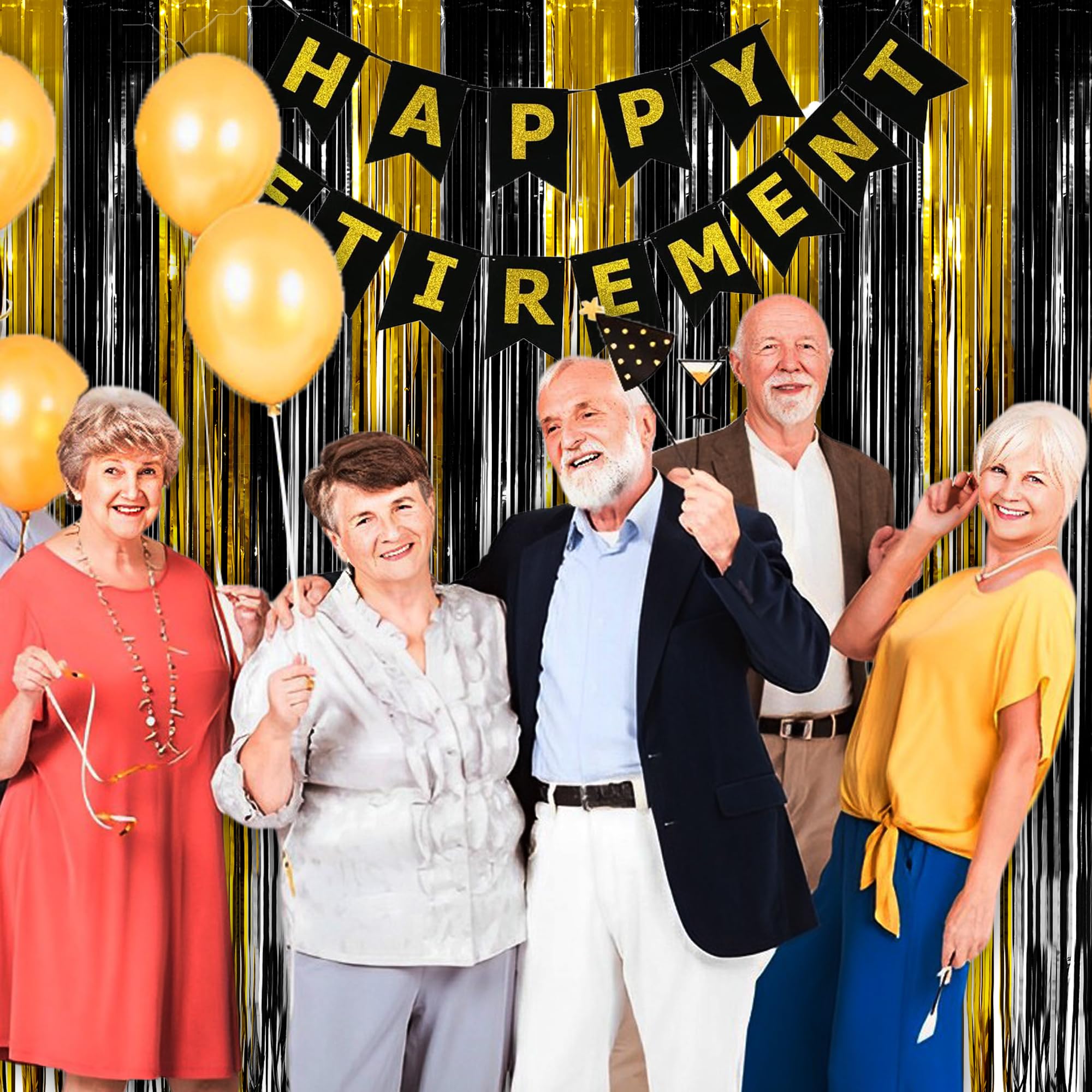 Black and Gold Party Streamers Decoration - GREATRIL Foil Fringe Backdrop for 2025 NYE/Anniversary/Farewell/Cocktail/Prom/EID/Birthdays - 3.2ft X 8.2ft - 2 Packs