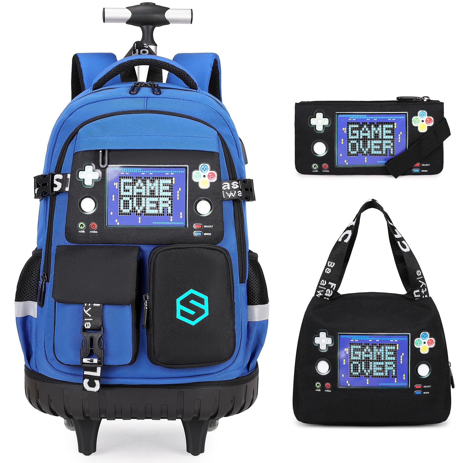 Photo 1 of Scothen Rolling Backpack for Boys, Cool Luminous Gamer Roller School Backpacks for Boys with Lunch Bag and Pencil Pouch, Kids Backpack Bookbag with Wheels for Kindergarten Elementary Middle School