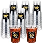 Funnymoom 60 Pack 40th Birthday Cups Decorations for Women, Men, 12oz, Gold | Cheers to 40 Years Plastic Cups, Disposable Clear Tableware for Him Her 40th Birthday Party Anniversary Wedding Supplies