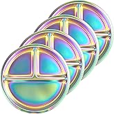4 Pcs Stainless Steel Kids Plates, Portion Control Platter with 3-Compartment, Unbreakable Dinner Plates, Divided Food Tray Stainless Steel Plate for Adult Kid, Camping, Lunch and Dinner (Colorful)