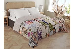 Marubhumi Blankets Handmade Cotton Quilts Kantha Blanket Indian Silk Sari Patchwork Quilts, White - King 108 x 108