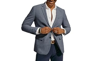 PJ PAUL JONES Mens Blazer Casual Two Button Cotton-Linen Sport Coat Lightweight Plaid Suit Jackets