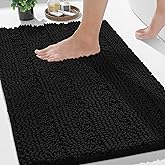 Yimobra Bathroom Rug Mat 32 x 20, Non Slip and Super Absorbent Bath Mat,Machine Washable Quick Dry,Ultra Plush Chenille Shower Rugs for Bathroom Floor Sink Tub and Shower Outside,Black