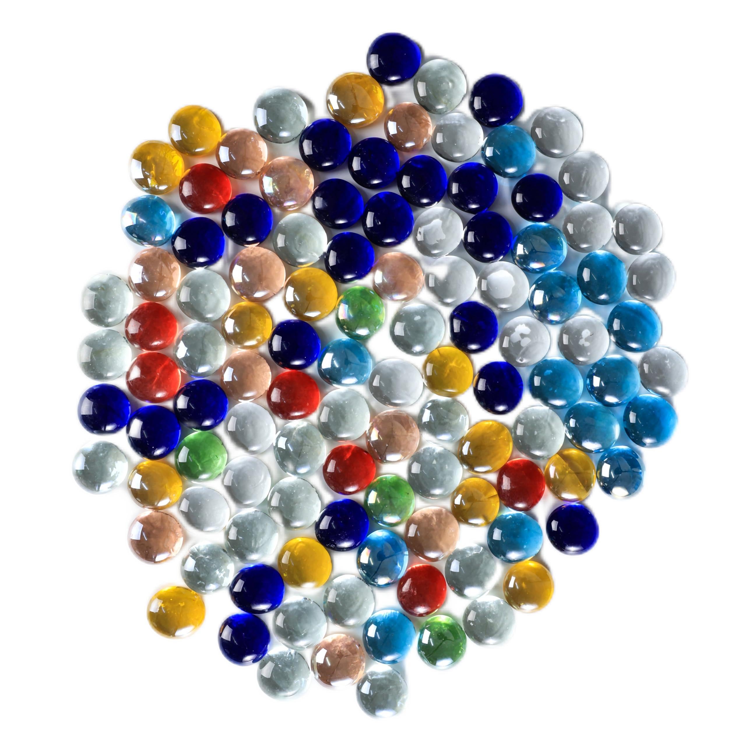 Hisredsun 290pcs Glass Pebbles, 1.35kg 7-Mixed Color Flat Marble Beads,Vase Filler Stones Fire Glass Pebbles Artificial Gemstones Decorative Glass Stones for Aquarium, Flowerpot, Landscaping