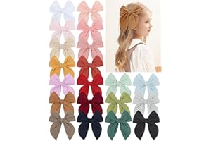 5.5 Inch 20PCS Baby Girls Fable Hair Bows Clips Cotton Linen Alligator Hair Clips Large Neutral Handmade Hair Accessories Bows for Girls Toddlers Kids by doboi