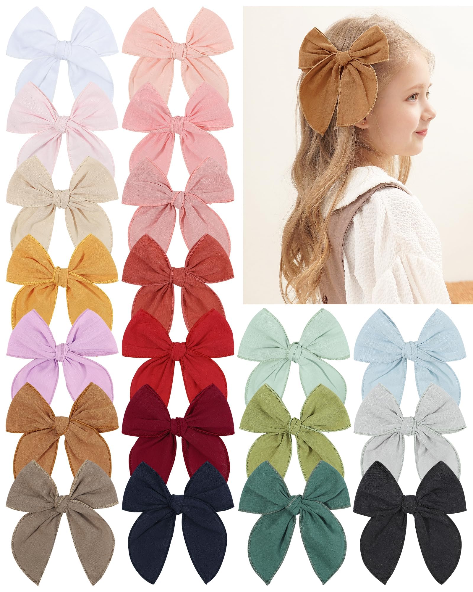 Photo 1 of 5.5 Inch 20PCS Baby Girls Fable Hair Bows Clips Cotton Linen Alligator Hair Clips Large Neutral Handmade Hair Accessories Bows for Girls Toddlers Kids by doboi