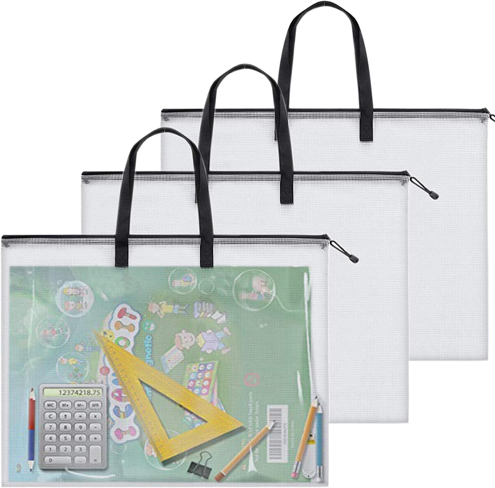 Art Portfolio Bag 19 x 25 Inch, Poster Storage Bag with Zipper and Handle for Artworks, Bulletin Boards, Painting, Charts and Teaching Material (3 Pcs)