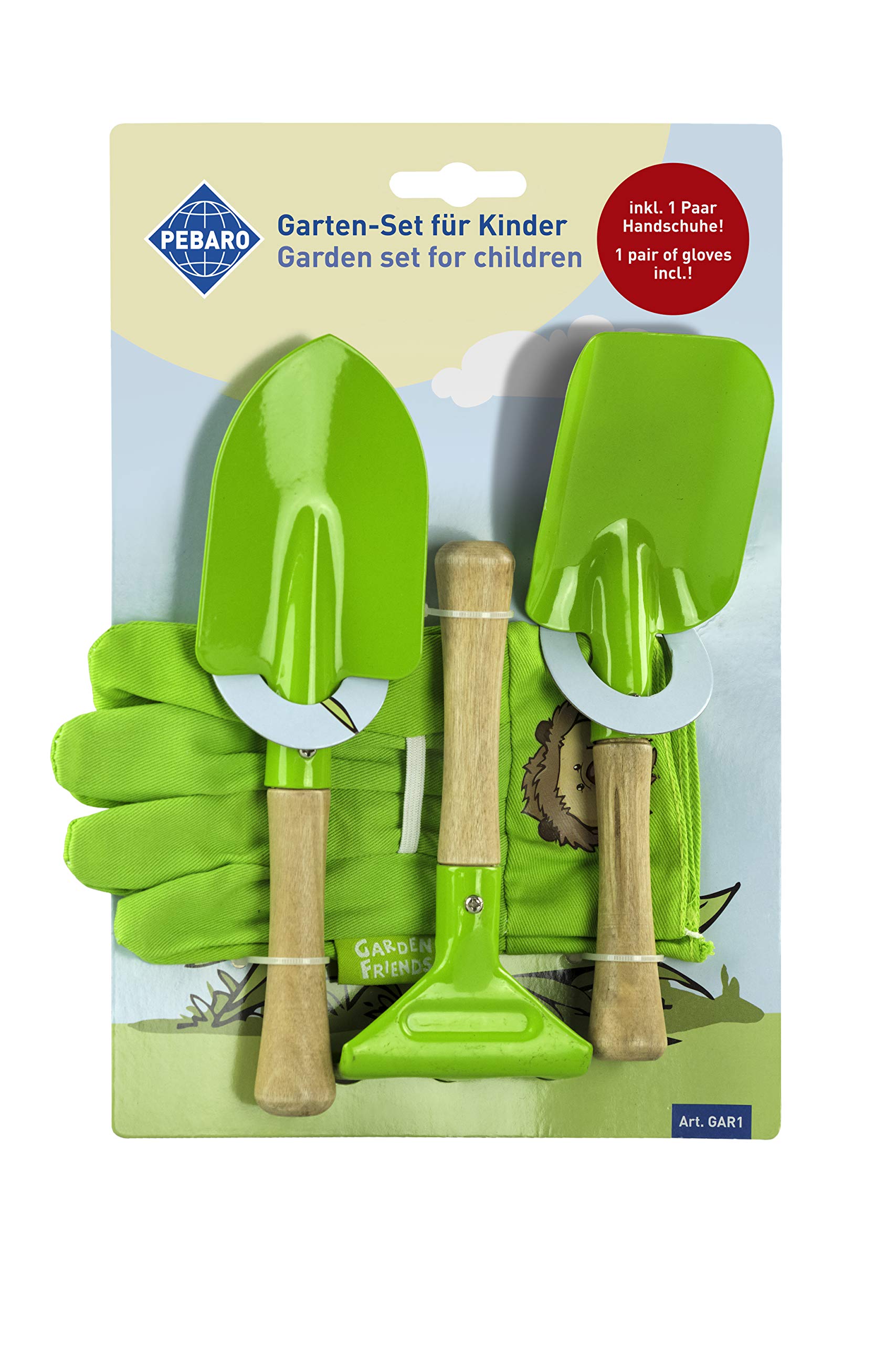 Pebaro GAR1 Kids Gardening Set 2 Shovels 1 Rake 1 Pair Gloves Work Gloves for Kids Green Gardening Gardening Tools Junior Gardening Gardener Gift