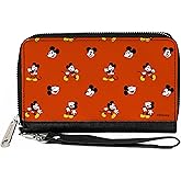 Buckle-Down Disney Wallet, Zip Around, Mickey Mouse Poses and Expressions Scattered Red, Vegan Leather