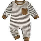 VISGOGO Newborn Infant Baby Boy Waffle Cotton Romper Clothes Onesie Stripe Jumpsuit 0 3 6 12 18 Months Long Sleeve Outfits