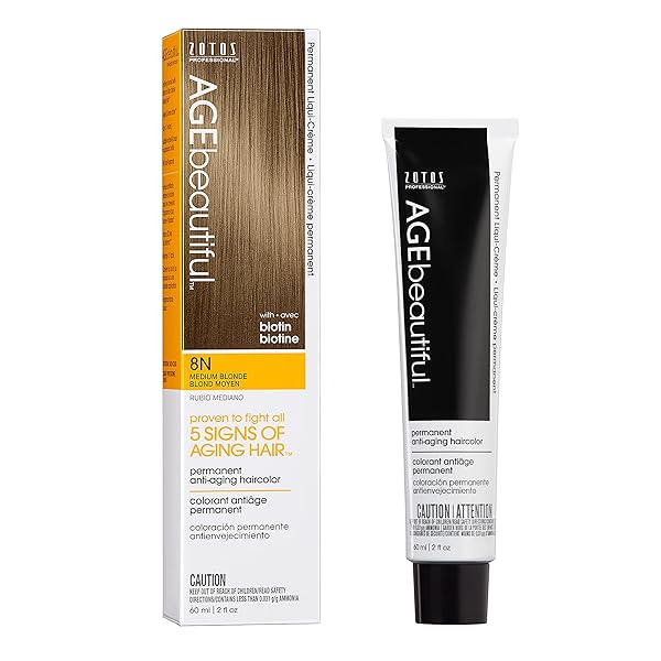 AGE BEAUTIFUL PERMANENT HAIR COLOR DYE LIQUI CREME | 100% GRAY COVERAGE | ANTI-AGING HAIRCOLOR | BIOTIN FOR THICKER, FULLER HAIR | PROFESSIONAL SALON COLORING | 8N MEDIUM BLONDE