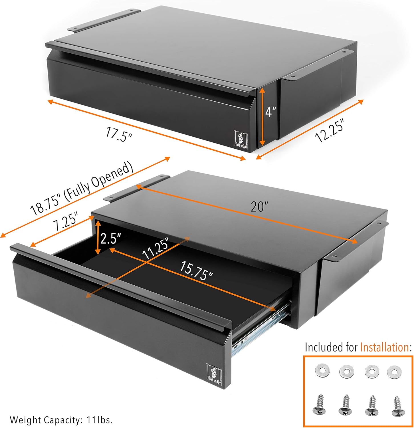 Attachable Under Desk Drawer Easy Mount PullOut Storage (Black / 17