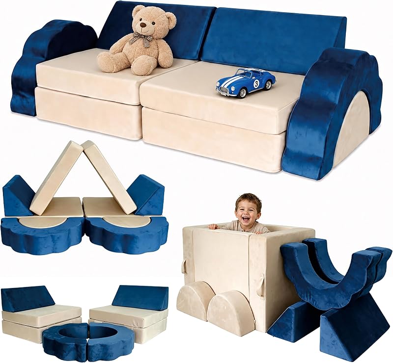 Sofá infantil modular de juegos, 10 pzas., 47 x 150 x 65 cm
