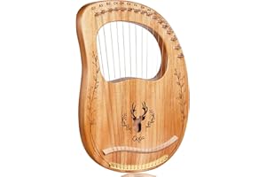 TIENCLEF Lyre Harp 16 Metal String Ancient Greece Style Mango Shaped Deer Pattern Box Tpye Lyra Harp with Tuning Wrench and Instruction Guide for Adult kids and Beginner (Natrual)