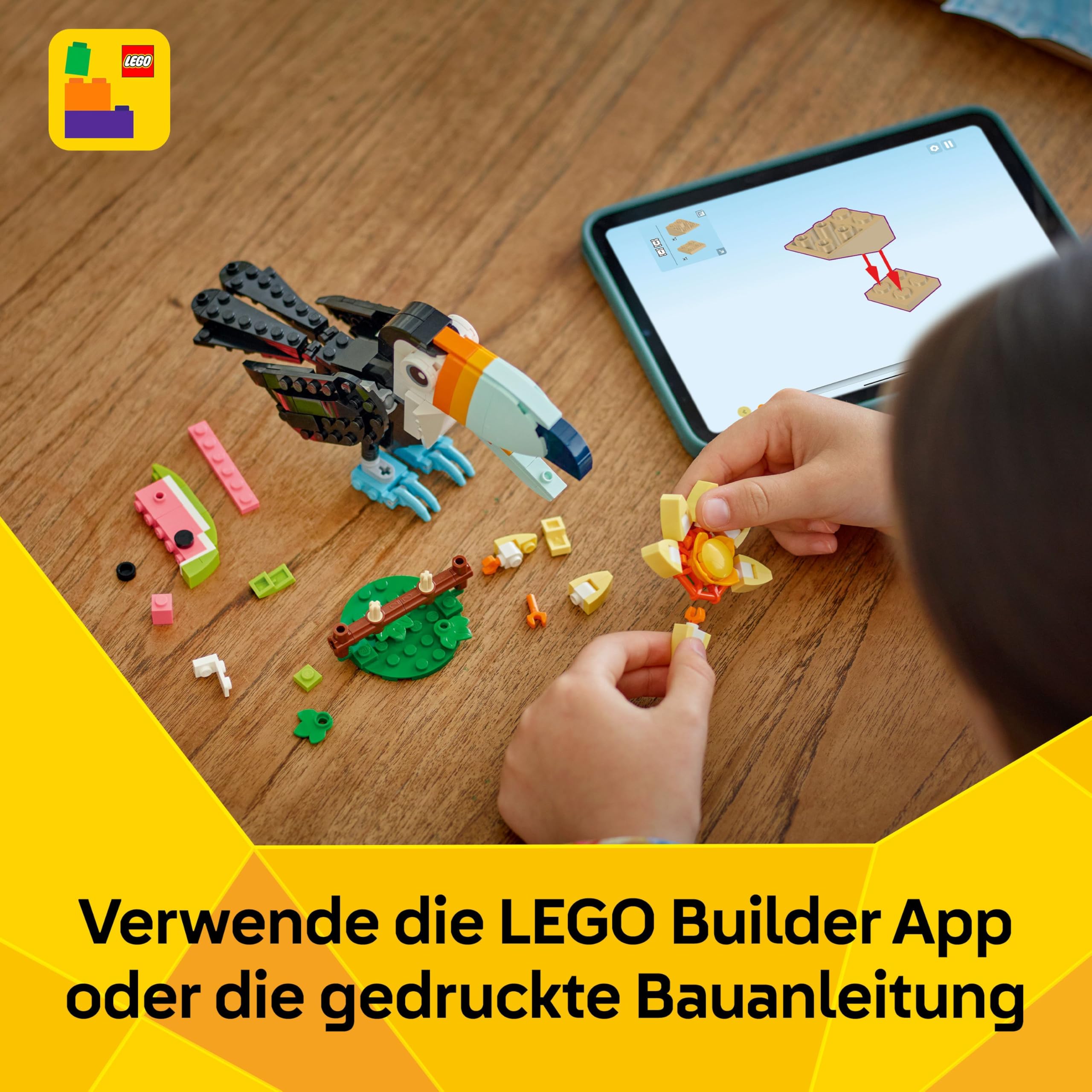 LEGO Creator Wilde Tiere: Tropischer Tukan - 3-in-1-Spiel Tier verwandelt Sich in Schmetterling Minifigur oder Fisch - Kreatives Spielzeug - Geschenk für Mädchen und Jungen ab 7 Jahren 31173 7
