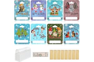 Famsoule Christmas Money Holder Ornaments for Gifting Cash, Checks, Variety of Colors, and Designs of Money Gift Card with Plastic Cover and Adhesive for Christmas Decoration（8 Pack ）