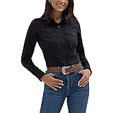 Women's Retro Long Sleeve Cool Blue Solid Western Shirt