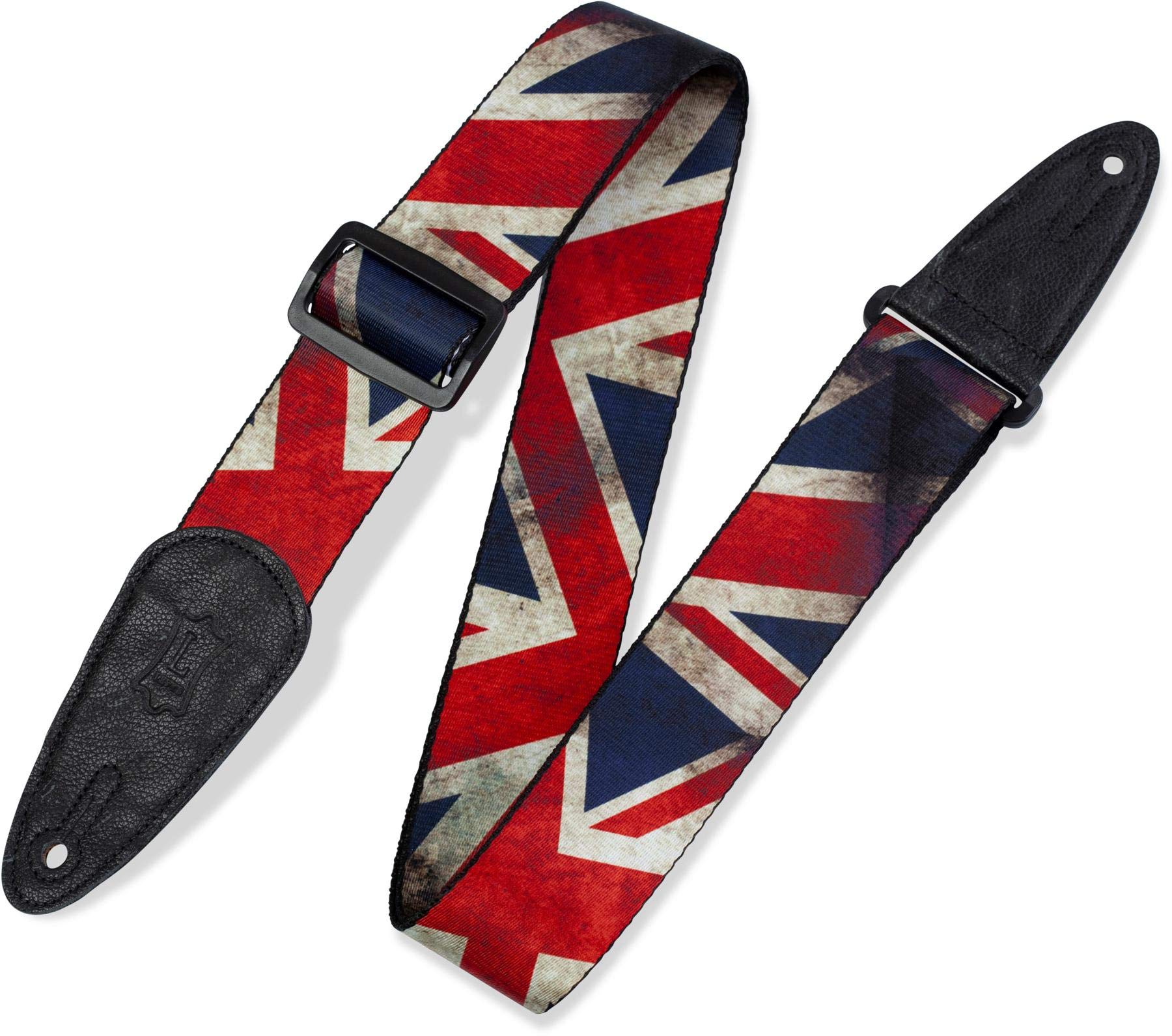 Levy's Leathers 2 inch polyester guitar strap with sublimation printed distressed flag design (MDP-UK).