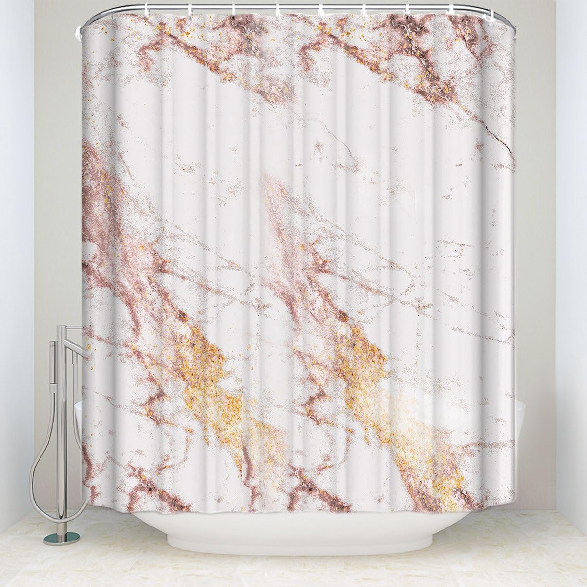BMALL Customize Rose Gold Flashing Marble Shower Curtain Bathroom Decor 66"x 72"