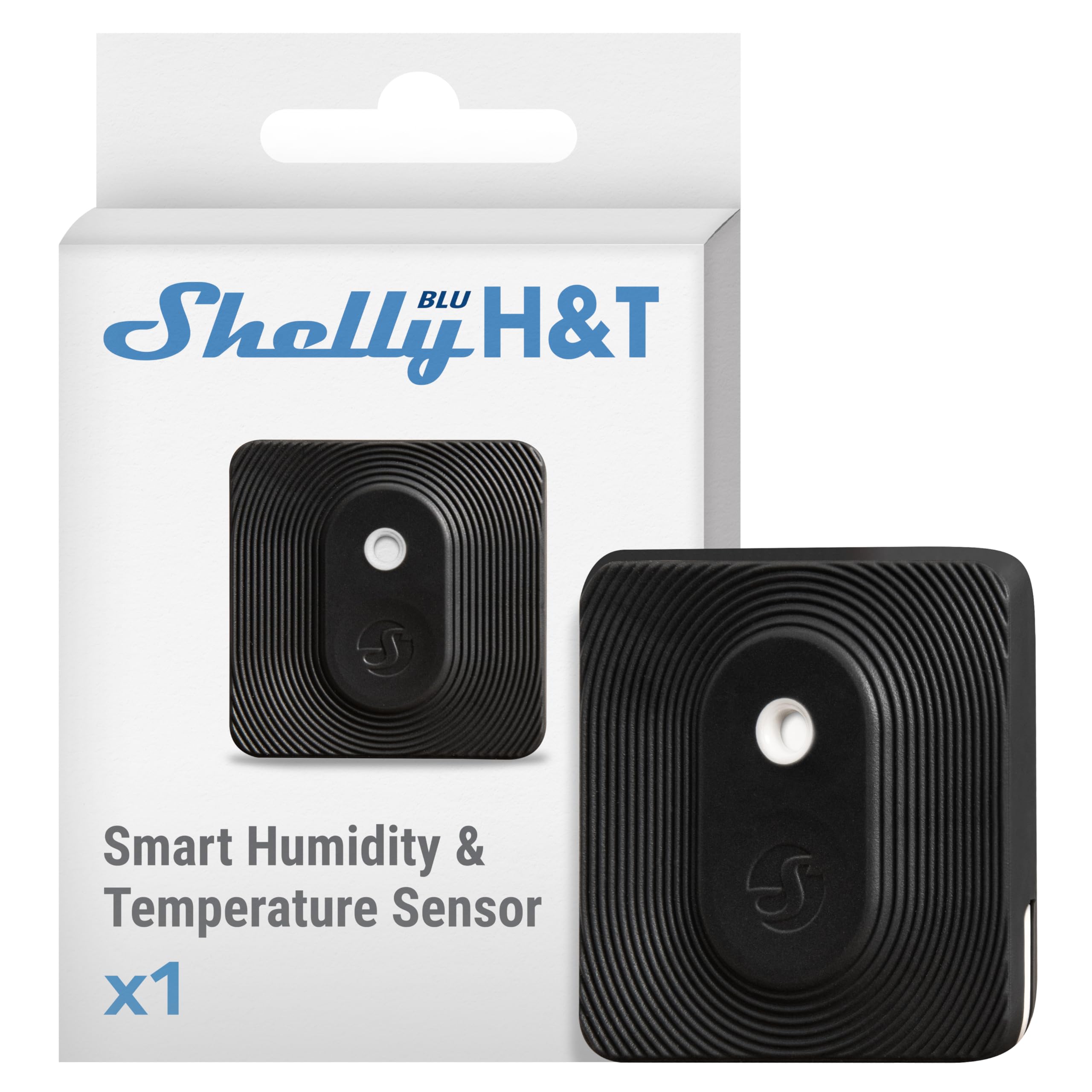 Shelly BLU H&T Black - Bluetooth Temperature and Humidity Sensor, Smart Thermometer and Hygrometer for Indoor/Outdoor, IP54 Certified, Data Storage, Beacon Mode, Gateway Required