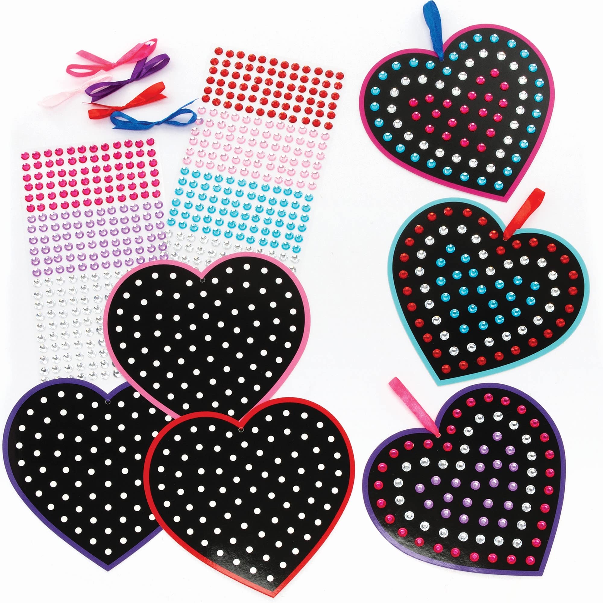 Baker Ross Heart Diamond Art Decoration Kits - Pack of 5, Valentines Crafts for Kids (FC463)