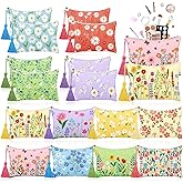 Blosssound 16 Pcs Spring Makeup Bags Bulk Floral Cosmetic Bags with Tassel for Women Daisy Canvas Travel Coin Pouch Valentine Day Easter Birthday Bachlor Wedding Baby Shower Party Return Gift