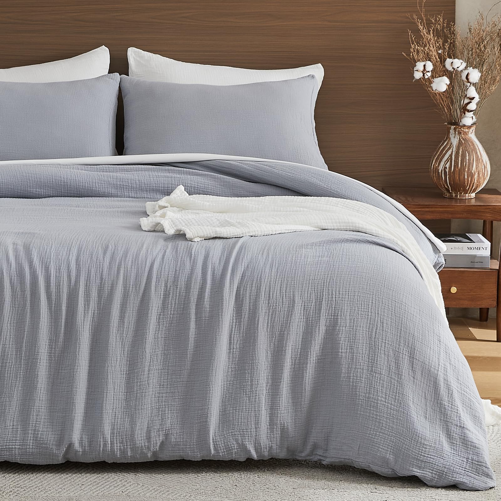 Photo 1 of EMME Muslin Cotton Duvet Cover Set Light Grey Twin Size Linen Like Soft Breathable Lightweight Summer Comforter Cover Set with Zipper Closure (Light Grey, Twin, 68"x90")