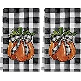 Siilues Fall Kitchen Towels Set of 2,18x26 Inch Buffalo Plaid Pumpkin Fall Decorations for Home Dish Towels Seasonal Autumn Thanksgiving Home Kitchen Decor