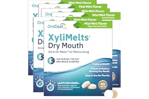 Oracoat XyliMelts for Dry Mouth Night Time or Day - Moisturizing Dry Mouth Adhering Discs, Sugar Free with Xylitol, 40 Count - 6 Pack, Mild Mint Flavor, 8-Hour Relief