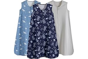 PHF Soft Baby Sleep Sack 6-12 Months 100% Organic Cotton Wearable Blanket, 2-Way Zipper 0.5 TOG Toddler Sleeping Sack 3 Pack, Comfy Sleep Bag for Baby Boys Girls, Navy Space (Medium)