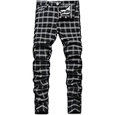 YIHUILONG Plaid Pants for Men, Stretch Mens Slim Fit Dress Pants Skinny Flat-Front Fashion Business Casual Chinos Pants
