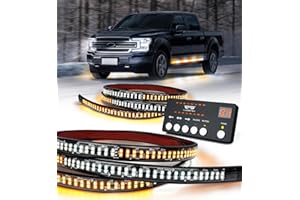 LUMENIX 2PCS 70 Inch Emergency Strobe Lights Strip LED Running Board Flexible Lights Bar Flashing Warning Hazard Safety Side Light for Construction Vehicles Tow Work Trucks Pickups - White Amber