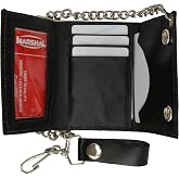 BLACK GENUINE LEATHER Trifold Biker's Wallet ID Card Holder w/Chain Skull | Genuine Leather | Trifold Biker Wallet | Skull Design | Heavy-Duty Chain | Multiple Card Slots | Secure Everyday Carry