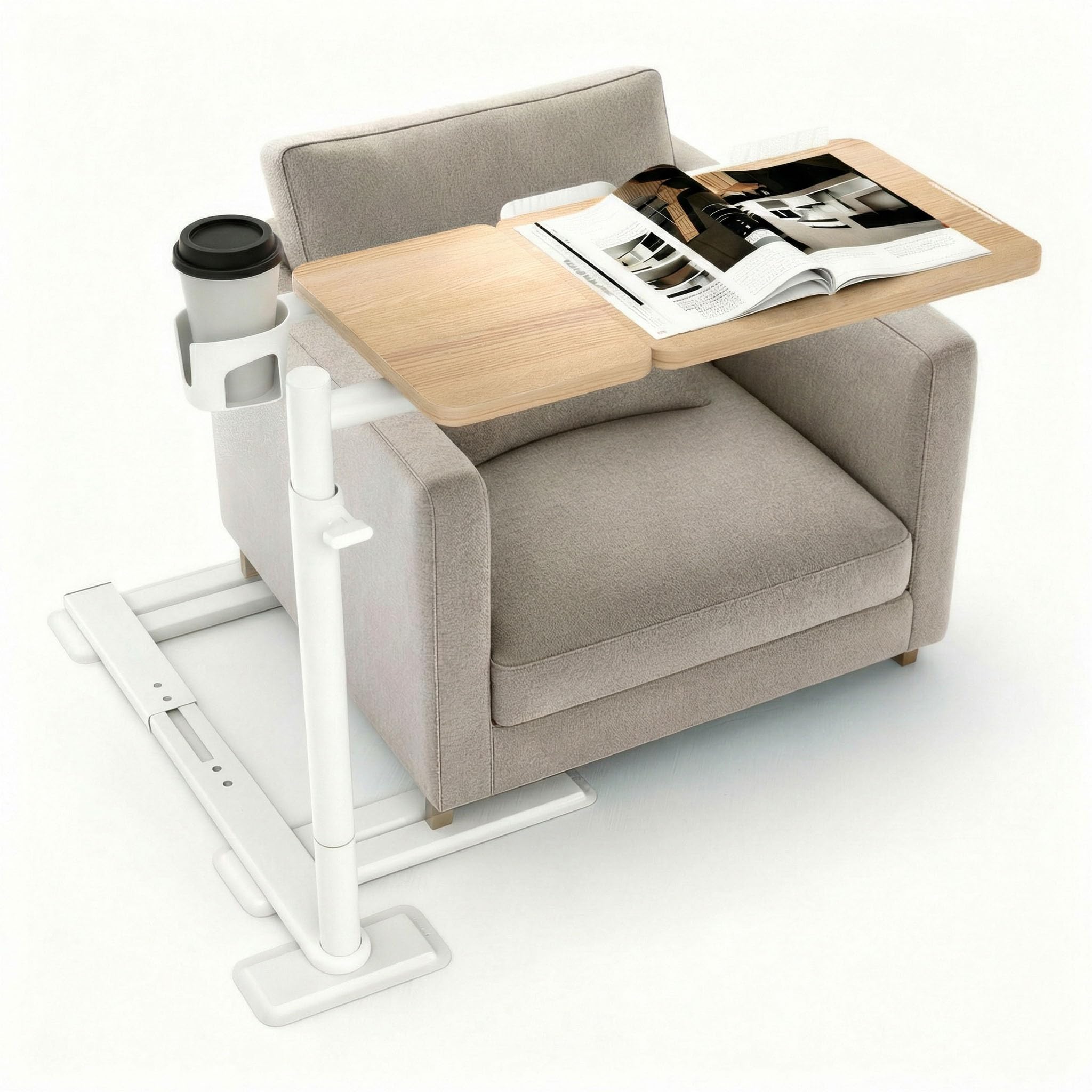 Photo 1 of YUHFERA Height Adjustable OverCouch Armrest Table Tray – Tilting Top Swivel Table for Recliner, Sofa, Laptop, Slide Under Side Table for Eating, Reading, Snacking, Recovery Use (Natural Oak)