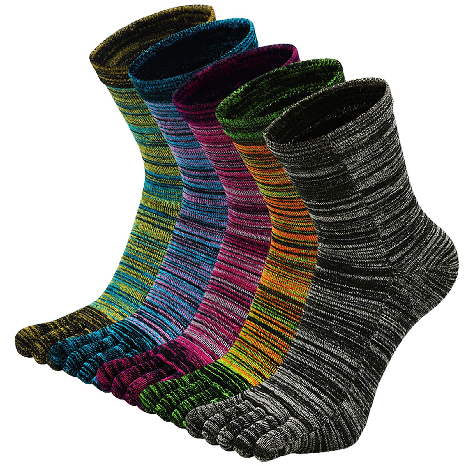 LOFIR Mens Toe Socks Five Finger Socks Boys Sports Running Athletic Socks Black Soft Cotton Socks with Toes, Size 6-10, 5 pairs