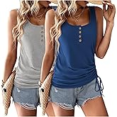 Zeagoo Womens 2026 Tank Tops 2 Pack U Neck Summer Sleeveless Tops Loose Fit Button Casual Henley Shirts