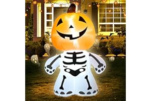 TRMESIA 4FT Halloween Inflatable Decoration,Outdoor Yard Blow up Decorations with Lights,Pumpkin Skeletons Inflatables Halloween Decor