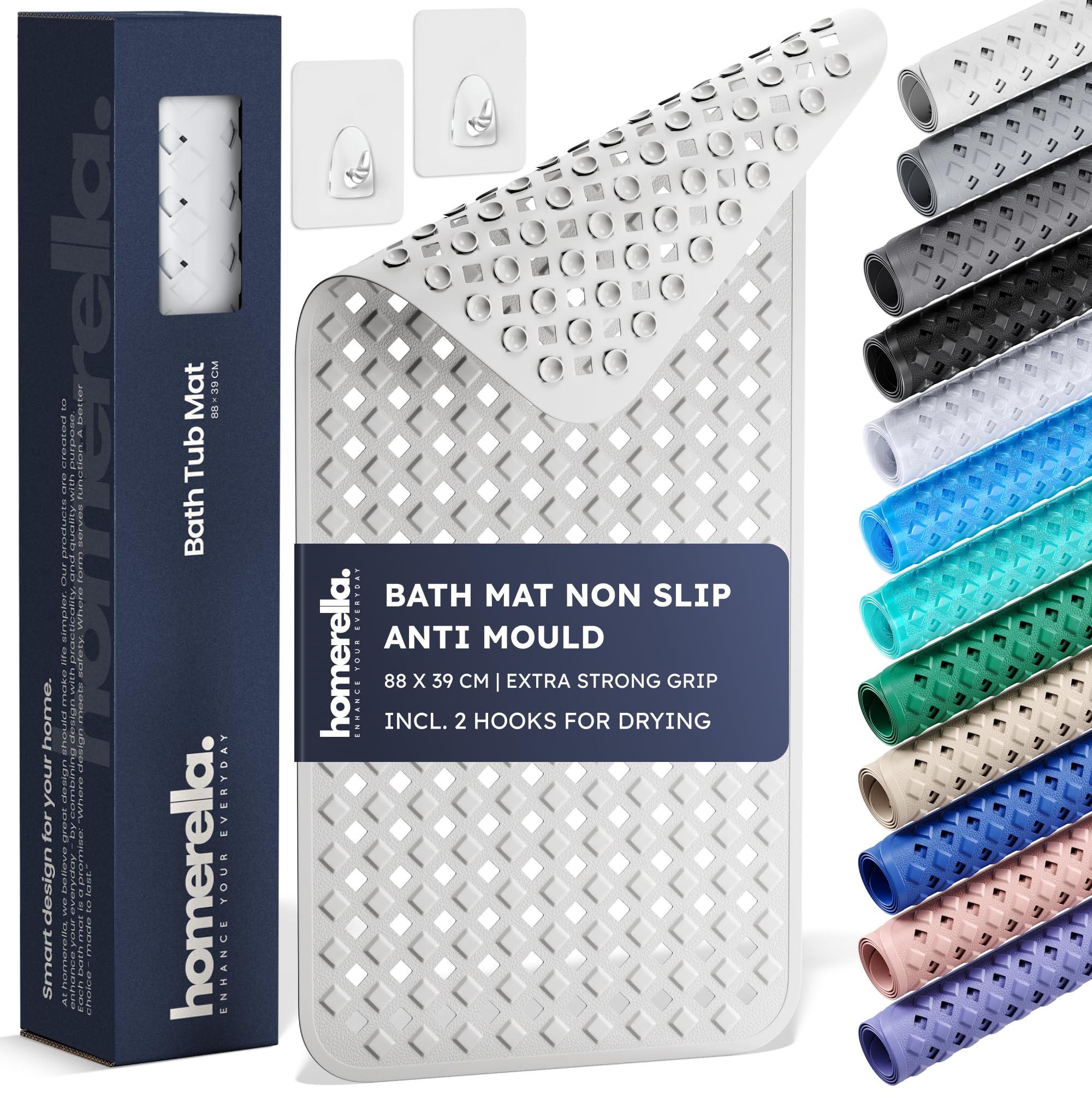 Bathtub Mat Non Slip Anti Mould 88x39cm - homerella® Shower Mat Machine Washable & BPA free, Shower Mat Non Slip Anti Mould, Anti Slip Bath Mat, Shower Mats for Inside Shower and Tub